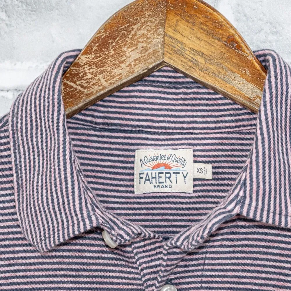 FAHERTY XS Polo Shirt Purple Blue Striped Short Sleeve